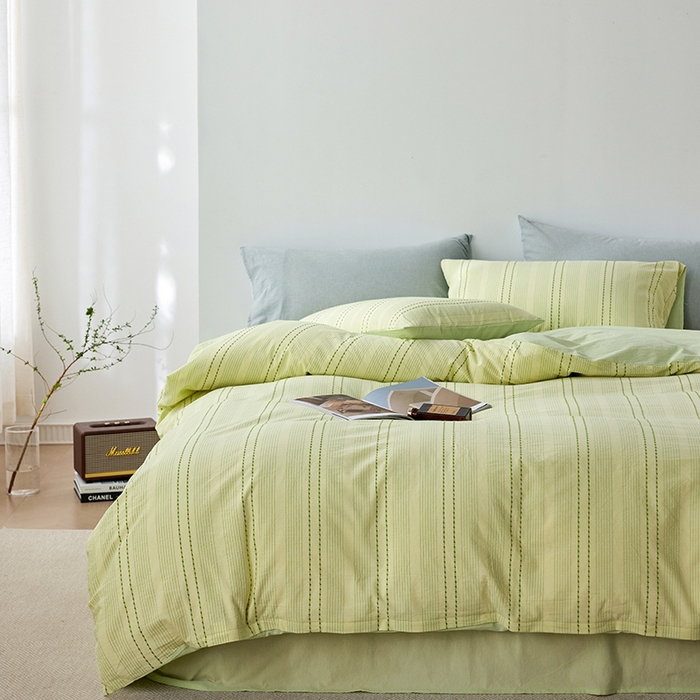 91家纺网 家纺一手货源 找家纺 2025春夏新品刺子米粒色织提花四件套 米粒-嫩绿