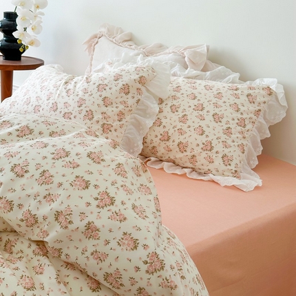 91家纺网 家纺一手货源 找家纺 （总）2025新款【假日花园】全棉蕾丝花边四件套