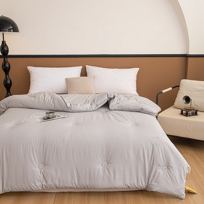 91家纺网 家纺一手货源 找家纺 睡棉坊 2025新款A类银融棉大豆被水洗棉春秋被加厚冬被正宗10%大豆被带质检报告 灰色