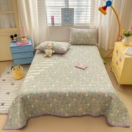 罗亿家纺 2025新款水洗棉双层纱夹棉绗缝床盖（提供买家秀） 丝带飞飞兔