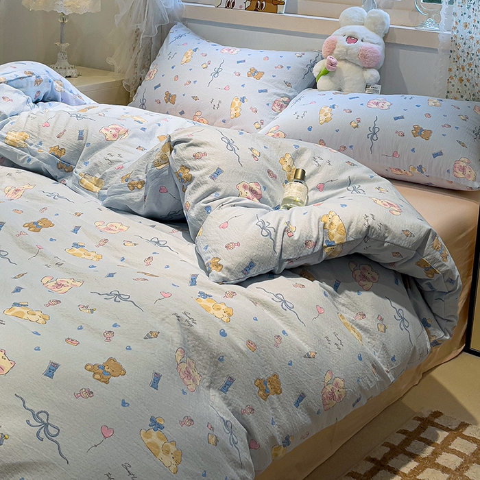 91家纺网 家纺一手货源 找家纺 奈颜 2025新款爆款云感提花双层纱裸睡四件套 动物派对