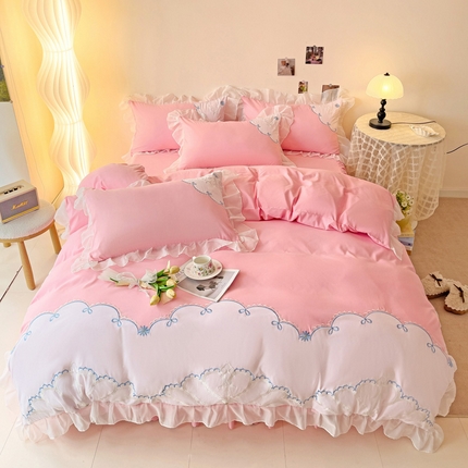 91家纺网 家纺一手货源 找家纺 （总）慕语家纺 2025新款韩版高支高密水洗磨毛棉贴布绣四件套-克拉恋人