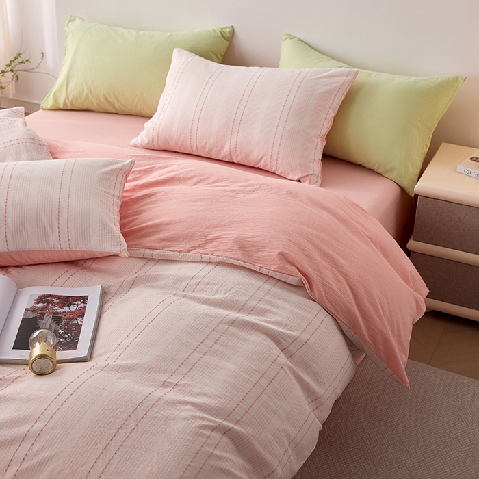 91家纺网 家纺一手货源 找家纺 2025春夏新品刺子米粒色织提花四件套 米粒-嫩粉