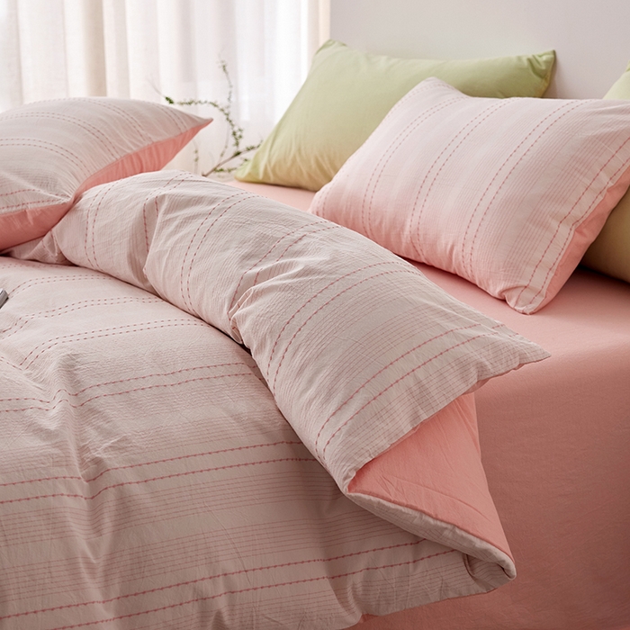 91家纺网 家纺一手货源 找家纺 2025春夏新品刺子米粒色织提花四件套 米粒-嫩粉