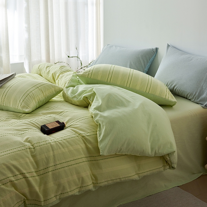 91家纺网 家纺一手货源 找家纺 2025春夏新品刺子米粒色织提花四件套 米粒-嫩绿