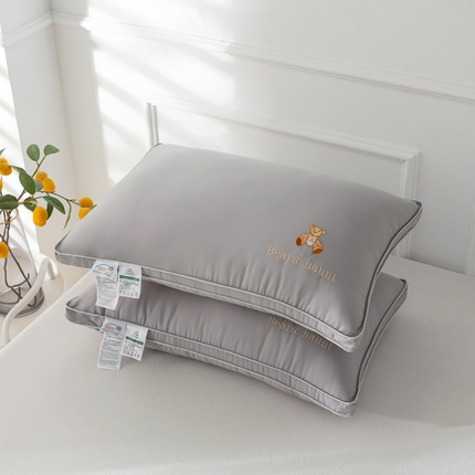 萌番宝 2025新款小熊60支铂金小熊纤维枕枕头枕芯护颈椎枕 灰色小熊