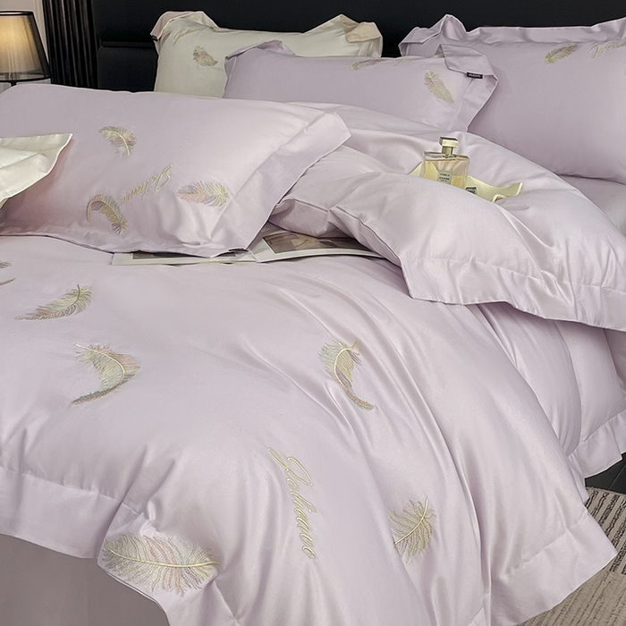 91家纺网 家纺一手货源 找家纺 2025春夏长绒棉四件套纯棉全棉轻奢风床单被套重工刺绣床上用品 芊羽梦-黛紫