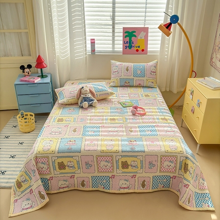 91家纺网 家纺一手货源 找家纺 罗亿家纺 2025新款水洗棉双层纱夹棉绗缝床盖（提供买家秀） 芝士呆猫