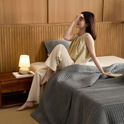 91家纺网 家纺一手货源 找家纺 （总）2025新款全棉纱洗床盖三件套-艾伦