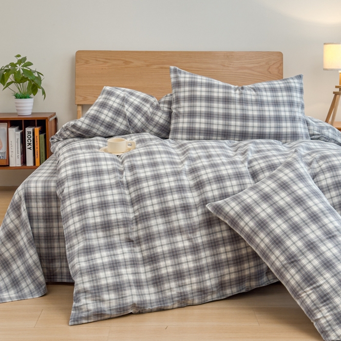 91家纺网 家纺一手货源 找家纺 2025新款简约款色织水洗棉四件套 可可灰