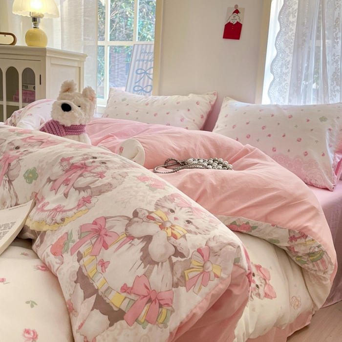 91家纺网 家纺一手货源 找家纺 雨帆家纺 2025新款水洗棉印花四件套 小公主