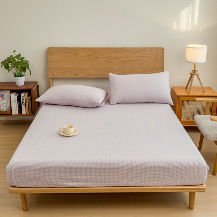 91家纺网 家纺一手货源 找家纺 2025新款简约款色织水洗棉单品床笠 糖果紫