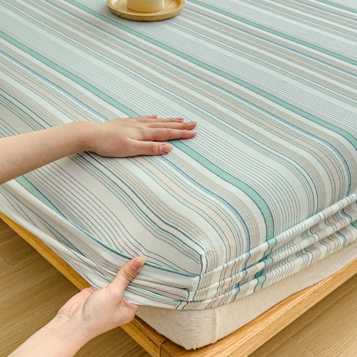 91家纺网 家纺一手货源 找家纺 2025新款简约款色织水洗棉单品床笠 沐妍绿