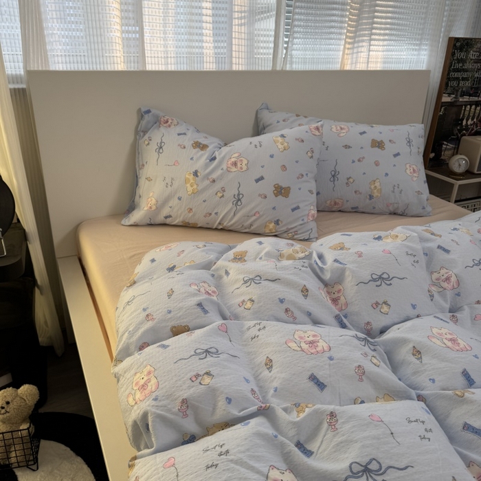 91家纺网 家纺一手货源 找家纺 奈颜 2025新款云感双层纱爆款裸睡四件套-实拍图 提供买家秀 动物派对