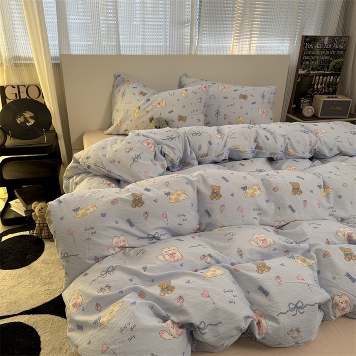 91家纺网 家纺一手货源 找家纺 奈颜 2025新款云感双层纱爆款裸睡四件套-实拍图 提供买家秀 动物派对