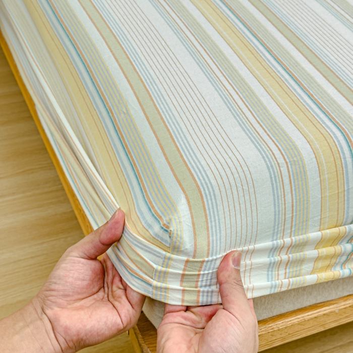 91家纺网 家纺一手货源 找家纺 2025新款简约款色织水洗棉单品床笠 沐妍黄