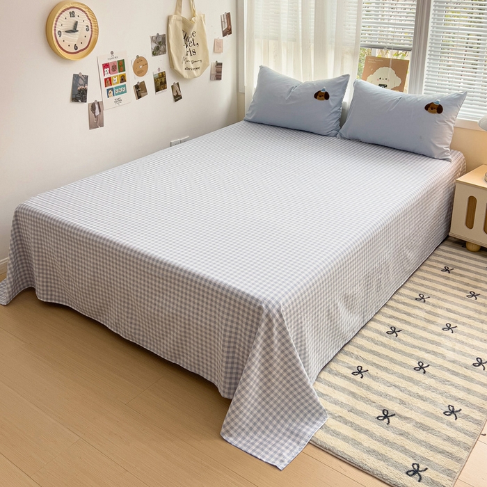 91家纺网 家纺一手货源 找家纺 梦之岛 2025云朵棉ins腊肠狗可爱毛巾绣四件套 格子小狗-蓝