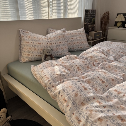 91家纺网 家纺一手货源 找家纺 （总）奈颜 2025新款云感双层纱爆款裸睡四件套-实拍图 提供买家秀