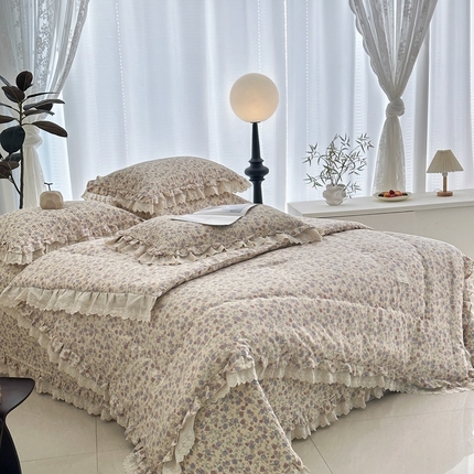 91家纺网 家纺一手货源 找家纺 佰织鑫家居 2025春夏款全棉春秋被砂洗床盖款四件套安娜系列 花茉