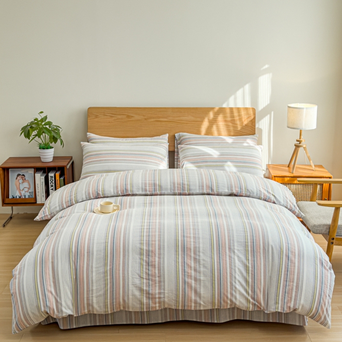 91家纺网 家纺一手货源 找家纺 2025新款简约款色织水洗棉单品被套 沐妍粉