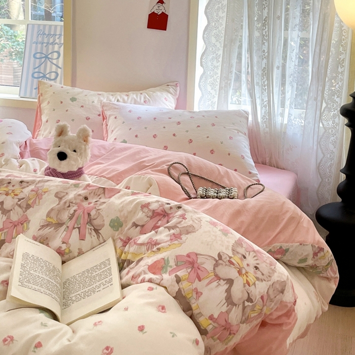 91家纺网 家纺一手货源 找家纺 雨帆家纺 2025新款水洗棉印花四件套 小公主