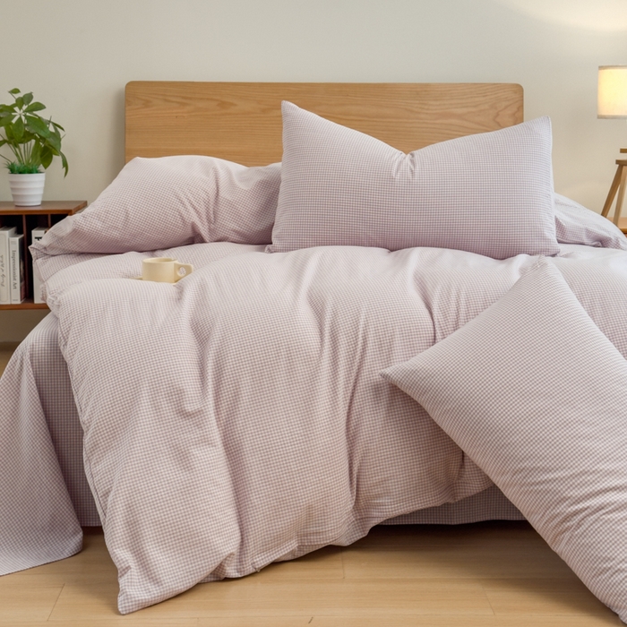 91家纺网 家纺一手货源 找家纺 2025新款简约款色织水洗棉单品被套 糖果紫