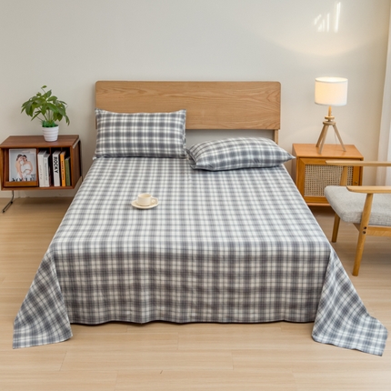 91家纺网 家纺一手货源 找家纺 2025新款简约款色织水洗棉单品床单 可可灰