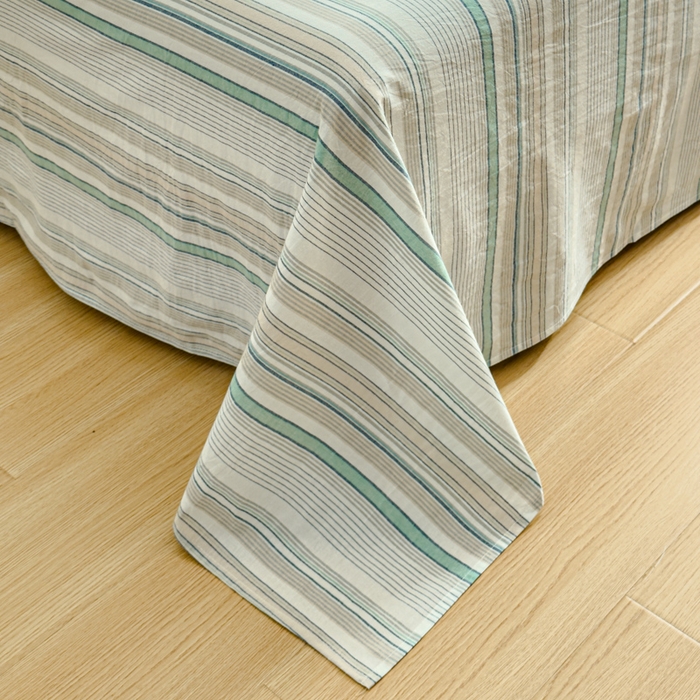 91家纺网 家纺一手货源 找家纺 2025新款简约款色织水洗棉单品床单 沐妍绿