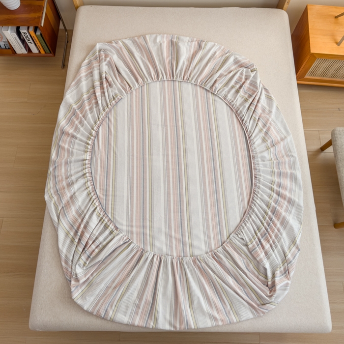 91家纺网 家纺一手货源 找家纺 2025新款简约款色织水洗棉单品床笠 沐妍粉