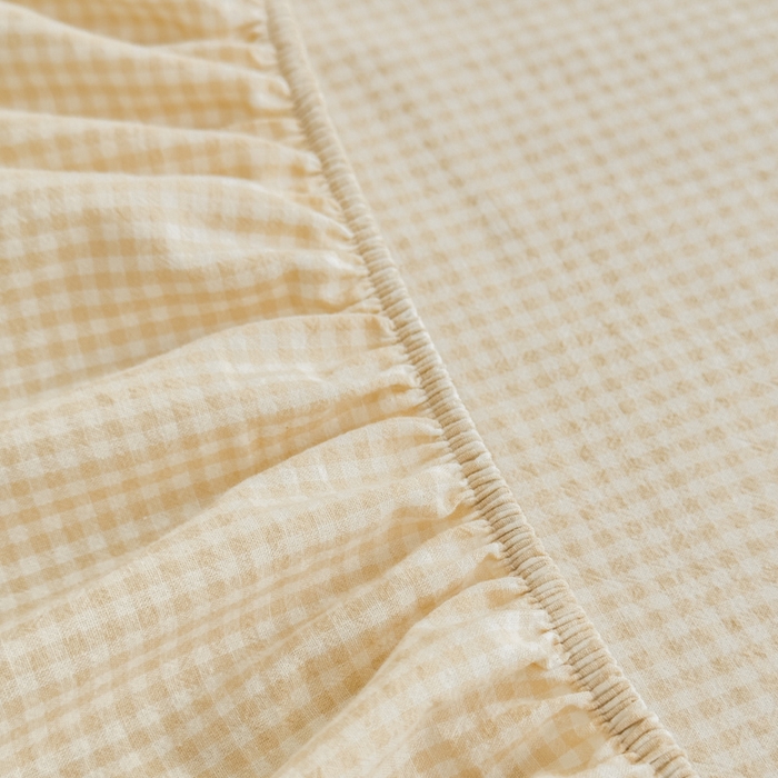 91家纺网 家纺一手货源 找家纺 2025新款简约款色织水洗棉单品床笠 糖果卡其