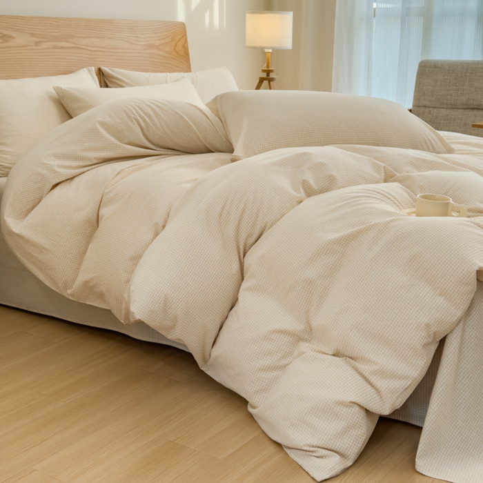 91家纺网 家纺一手货源 找家纺 2025新款简约款色织水洗棉单品被套 糖果卡其