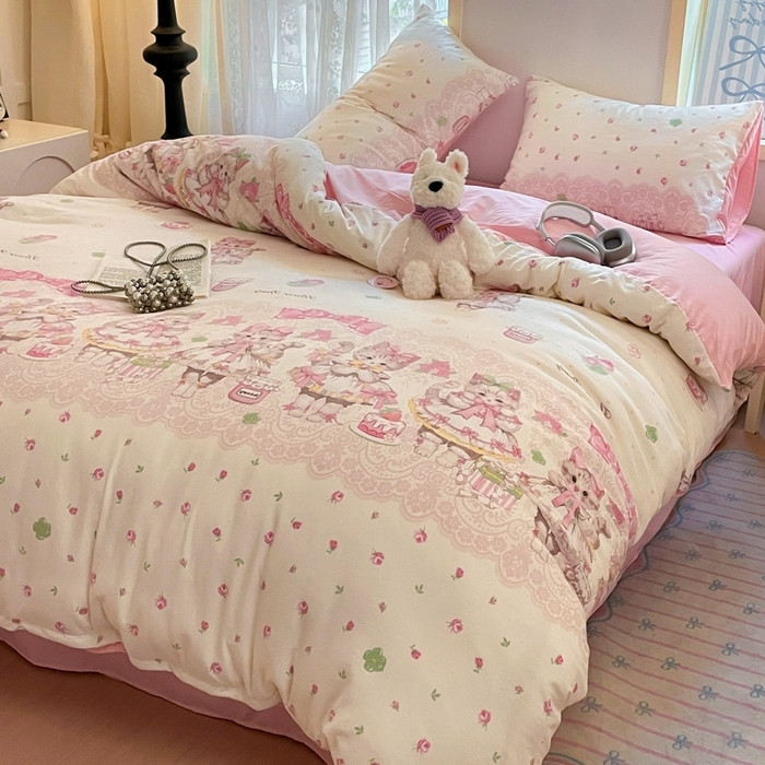 91家纺网 家纺一手货源 找家纺 雨帆家纺 2025新款水洗棉印花四件套 小公主