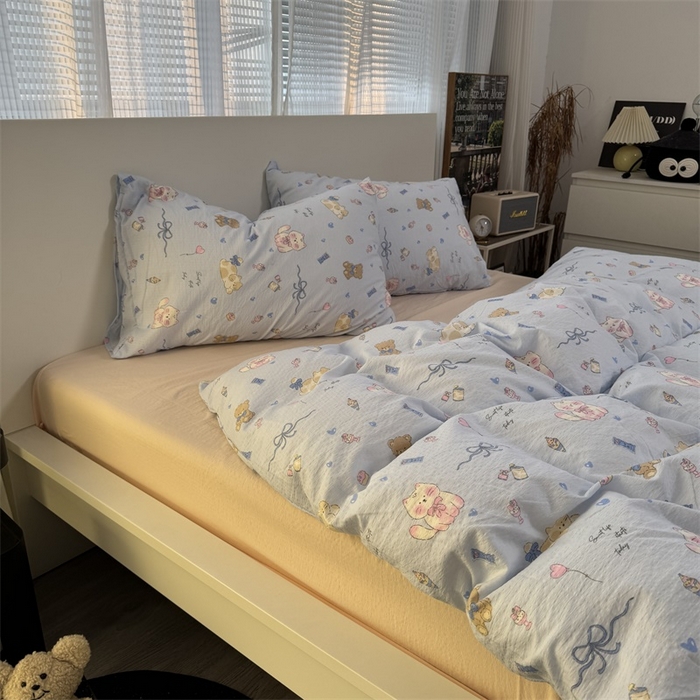 91家纺网 家纺一手货源 找家纺 奈颜 2025新款云感双层纱爆款裸睡四件套-实拍图 提供买家秀 动物派对