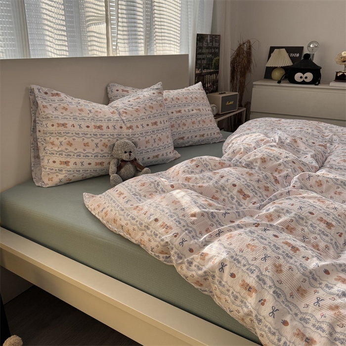 91家纺网 家纺一手货源 找家纺 奈颜 2025新款云感双层纱爆款裸睡四件套-实拍图 提供买家秀 法式庄园