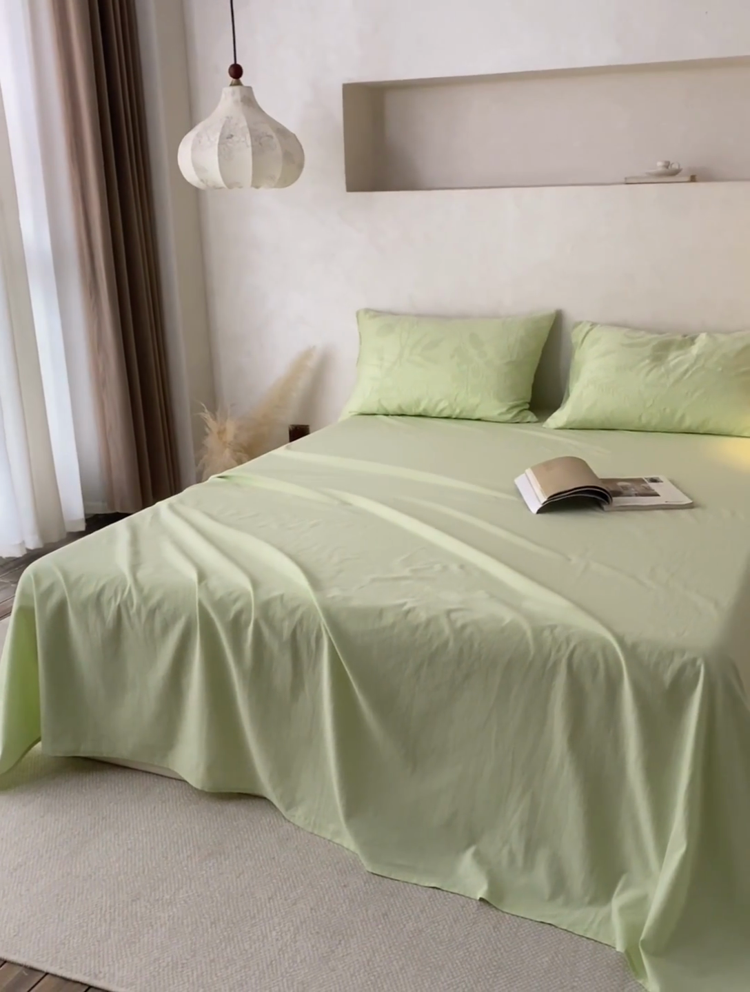 91家纺网 家纺一手货源 找家纺 2025春夏新品色织大提花单品床单 嫩绿