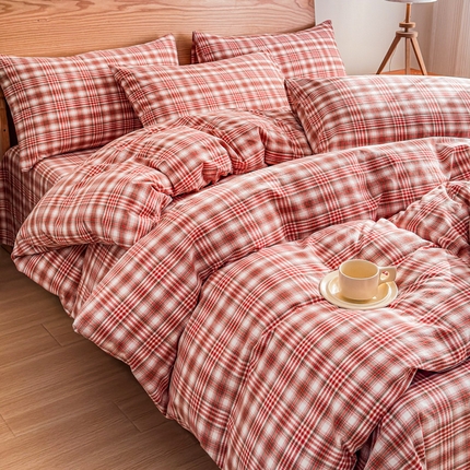 91家纺网 家纺一手货源 找家纺 2025新款简约款色织水洗棉单品被套 可可粉