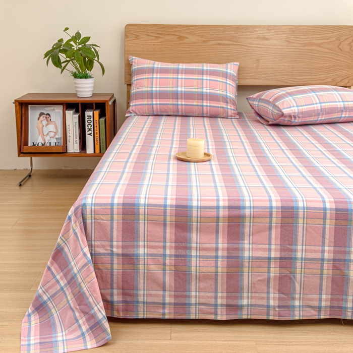 91家纺网 家纺一手货源 找家纺 2025新款简约款色织水洗棉单品床单 昭华粉