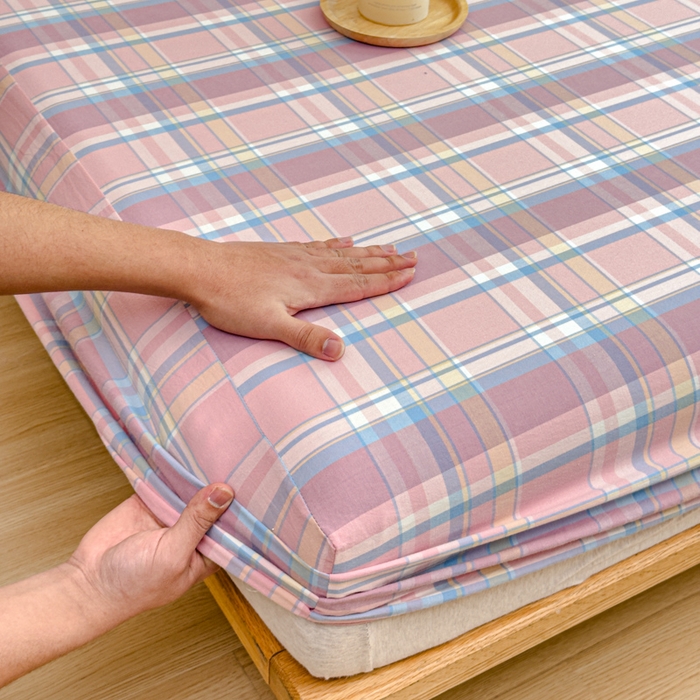 91家纺网 家纺一手货源 找家纺 2025新款简约款色织水洗棉单品床笠 昭华粉