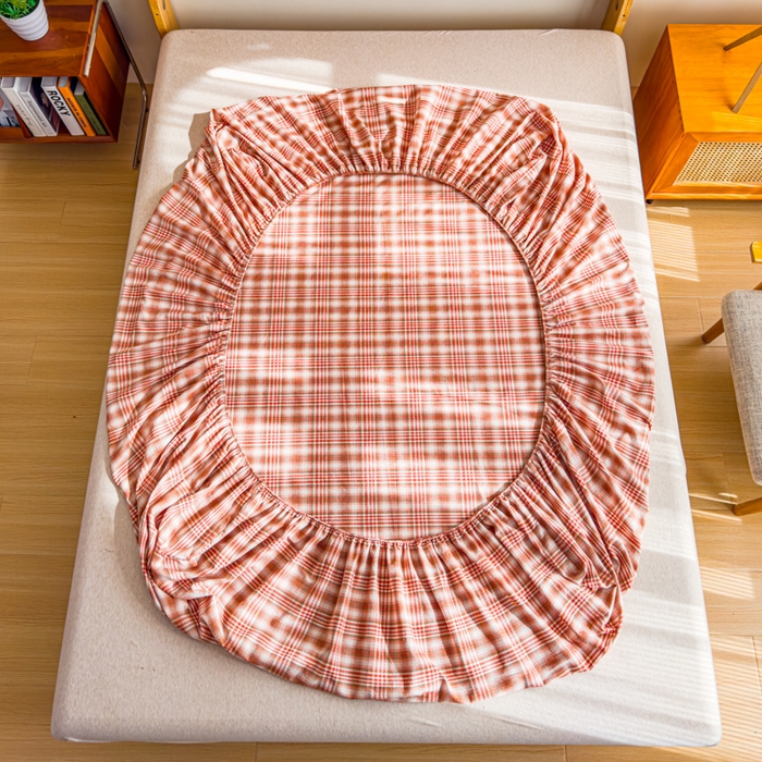 91家纺网 家纺一手货源 找家纺 2025新款简约款色织水洗棉单品床笠 可可粉