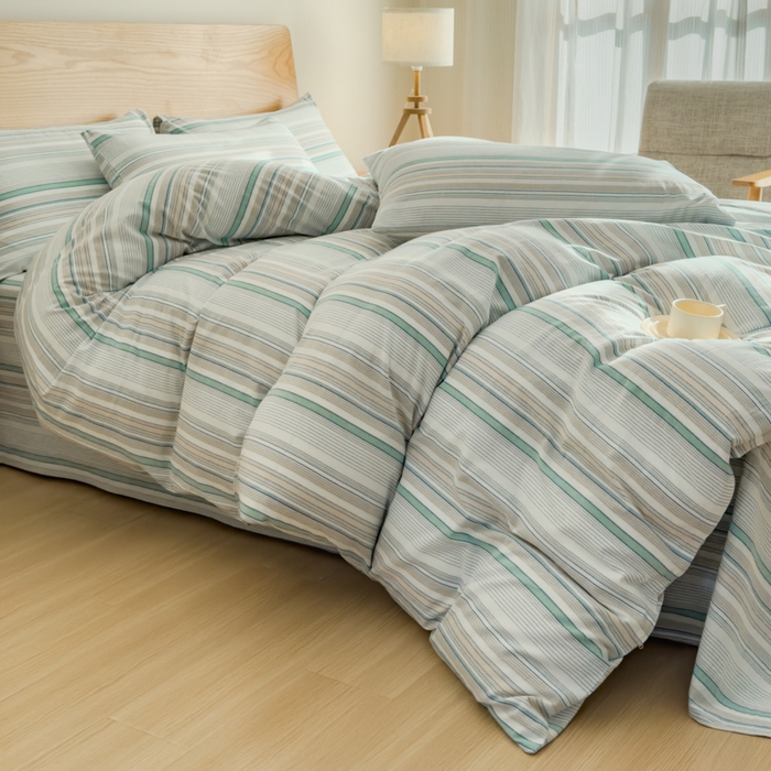 91家纺网 家纺一手货源 找家纺 2025新款简约款色织水洗棉单品被套 沐妍绿