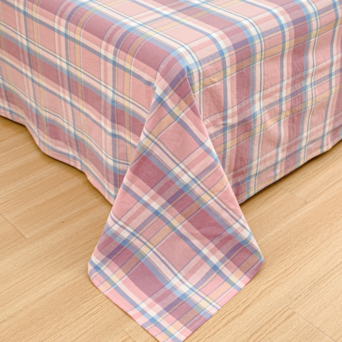 91家纺网 家纺一手货源 找家纺 2025新款简约款色织水洗棉单品床单 昭华粉