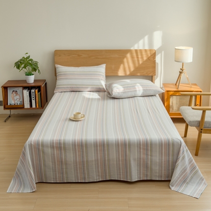 91家纺网 家纺一手货源 找家纺 2025新款简约款色织水洗棉单品床单 沐妍粉