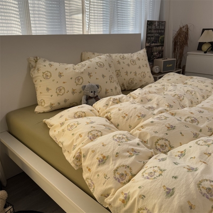 91家纺网 家纺一手货源 找家纺 （总）奈颜 2025新款云感双层纱爆款裸睡四件套-实拍图 提供买家秀