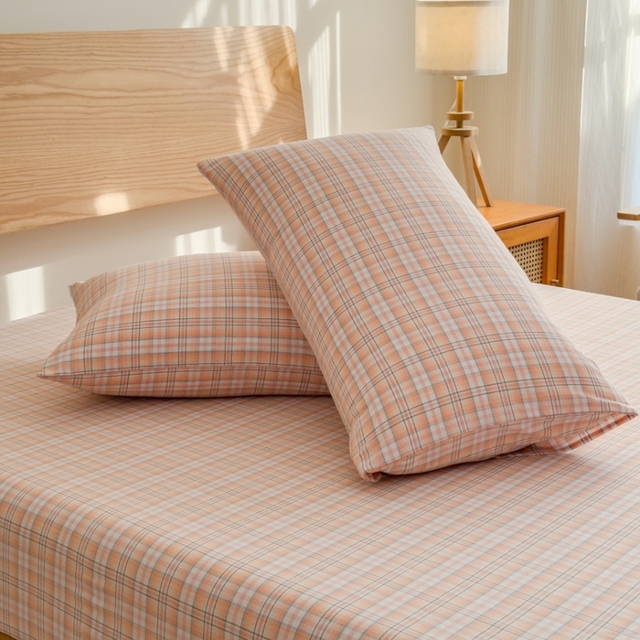 91家纺网 家纺一手货源 找家纺 2025新款简约款色织水洗棉单品枕套 可可桔