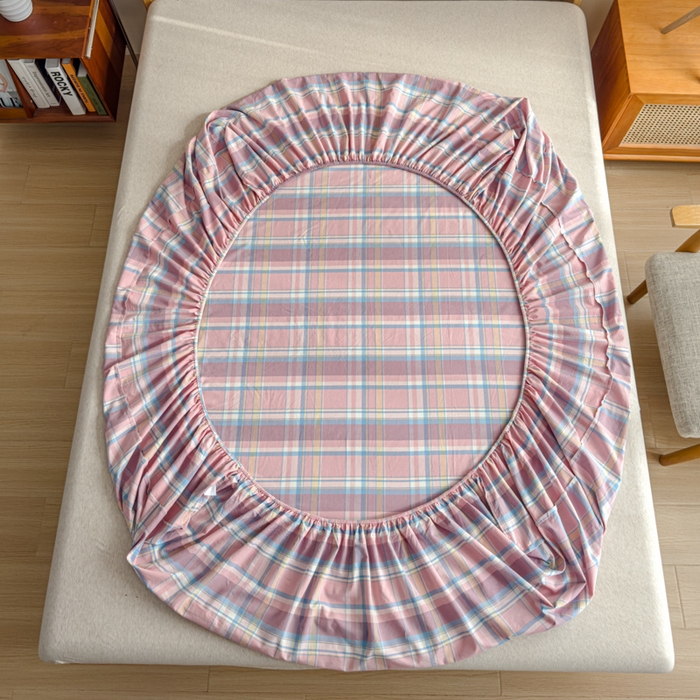 91家纺网 家纺一手货源 找家纺 2025新款简约款色织水洗棉单品床笠 昭华粉