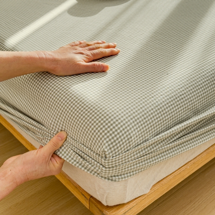 91家纺网 家纺一手货源 找家纺 2025新款简约款色织水洗棉单品床笠 糖果绿