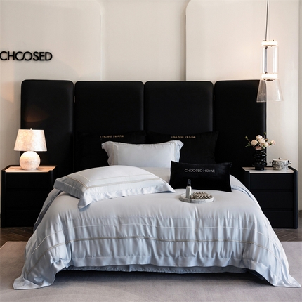 91家纺网 家纺一手货源 找家纺 初拾 2025新款100s澳棉简约刺绣四件套-柏林 柏林-浅云蓝