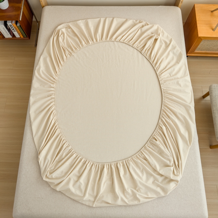 91家纺网 家纺一手货源 找家纺 2025新款简约款色织水洗棉单品床笠 糖果卡其