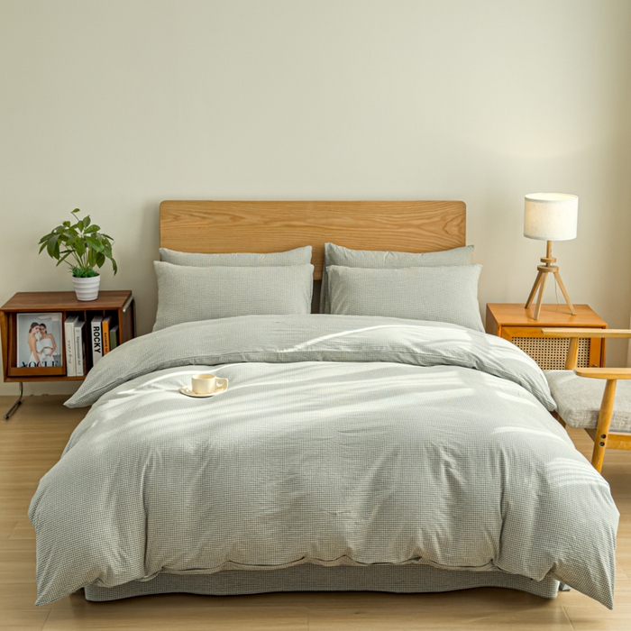 91家纺网 家纺一手货源 找家纺 2025新款简约款色织水洗棉单品被套 糖果绿