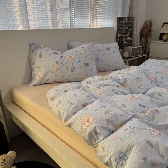 91家纺网 家纺一手货源 找家纺 奈颜 2025新款云感双层纱爆款裸睡四件套-实拍图 提供买家秀 动物派对